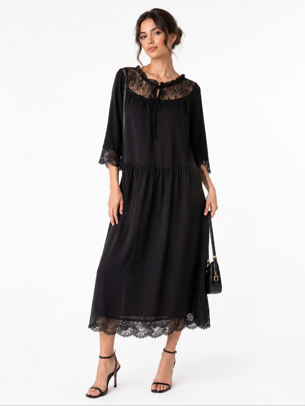 Zara Black Lace Midi Dress Open Back Romantic Boho Cottagecore Victorian Lace S